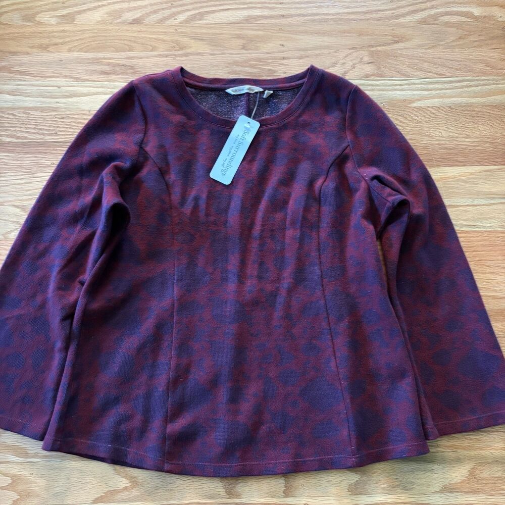 NWT SOFT SURROUNDINGS Jeri Maroon Blue Jacquard Knit Top Womens Size Petite Med
